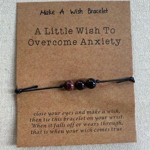 Unisex Anxiety bracelet w tiger eye beads on wish card | unisex jewelry